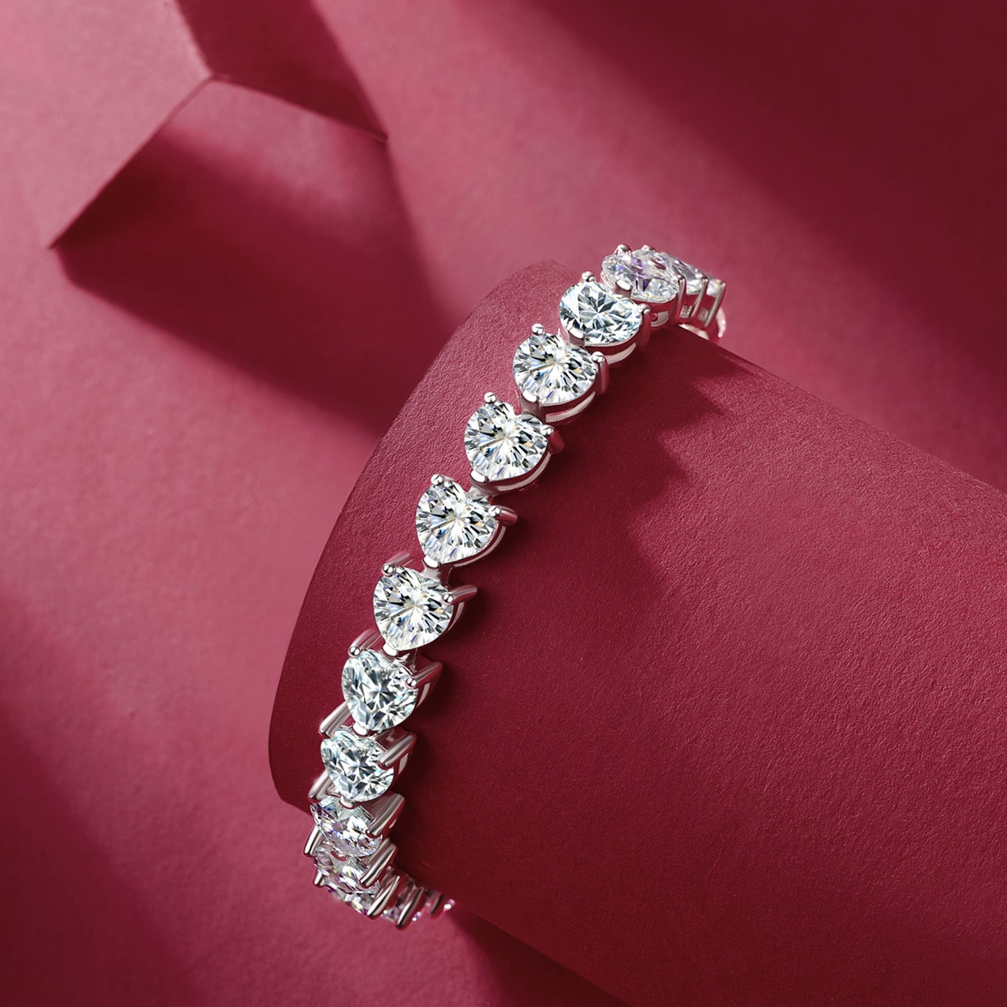 24 Carat Moissanite 925 Sterling Silver Heart Tennis Bracelet