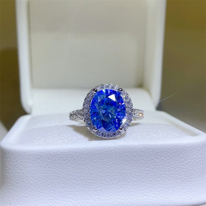 5 Carat Beautiful Blue Moissanite 925 Sterling Silver Halo Ring