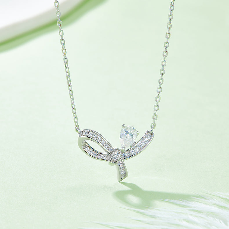 Moissanite 925 Sterling Silver Ribbon Necklace