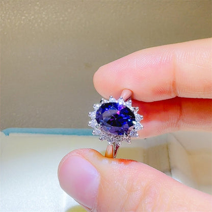 2 Carat  Oval Deep Blue Moissanite Ring