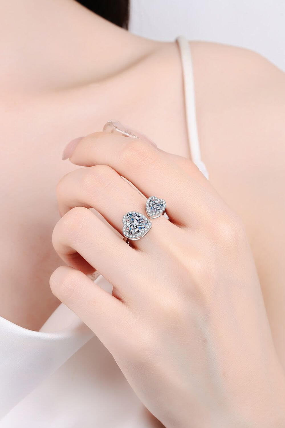 Stunning Heart-Shape Moissanite Open Ring