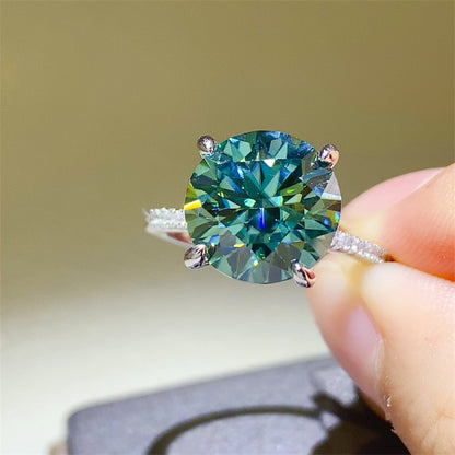 5 Carat Green Moissanite and Zircon 925 Sterling Silver Ring