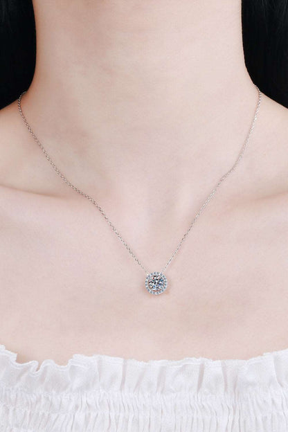 1 Carat Moissanite Round Halo Pendant Chain Necklace