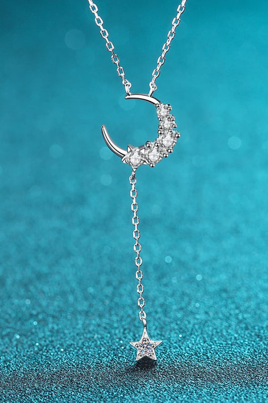 Star & Moon Moissanite Lariat Necklace