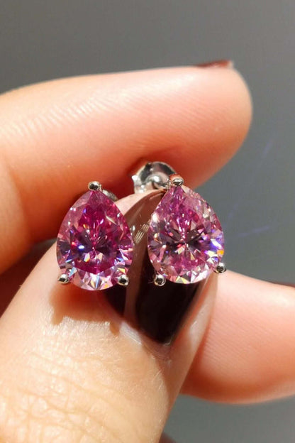 2 Carat Teardrop Pink Moissanite Platinum-Plated Stud Earrings