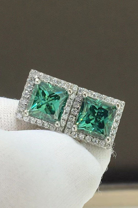 2 Carat Green Moissanite Square Stud Earrings