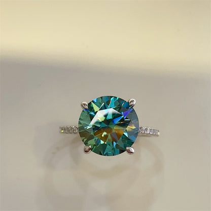 5 Carat Green Moissanite and Zircon 925 Sterling Silver Ring