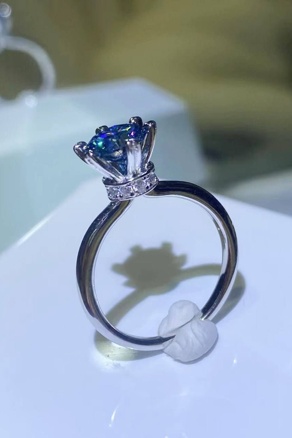 1 Carat Blue Moissanite 6 - Prong Solitaire Ring - Eva's Daughters