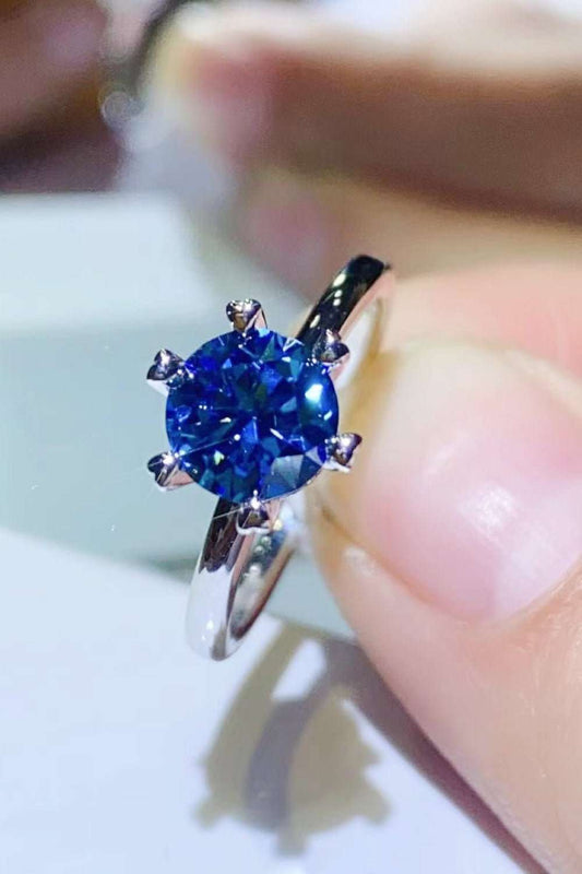 1 Carat Blue Moissanite 6 - Prong Solitaire Ring - Eva's Daughters