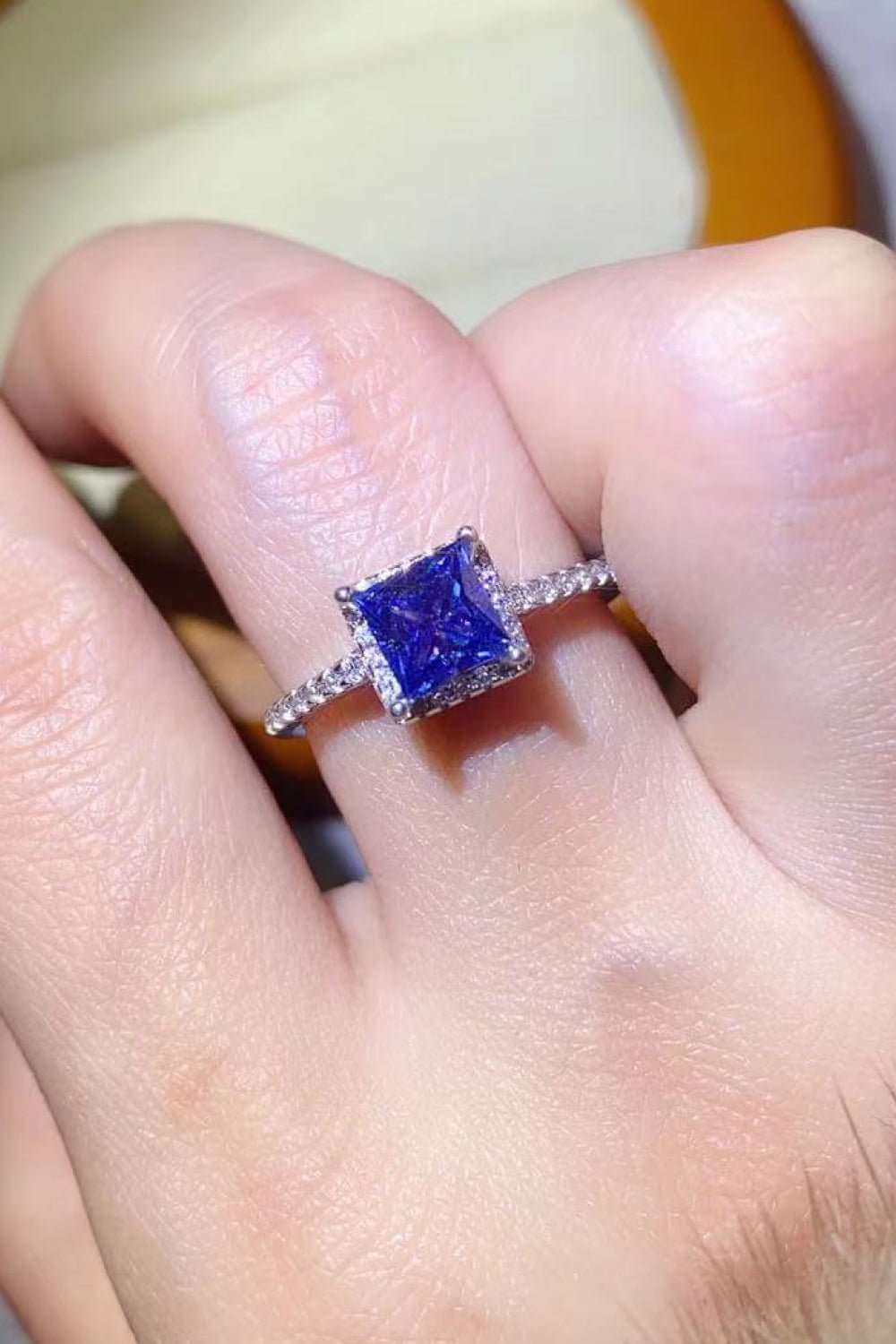 1 Carat Blue Moissanite Square Halo Ring - Eva's Daughters