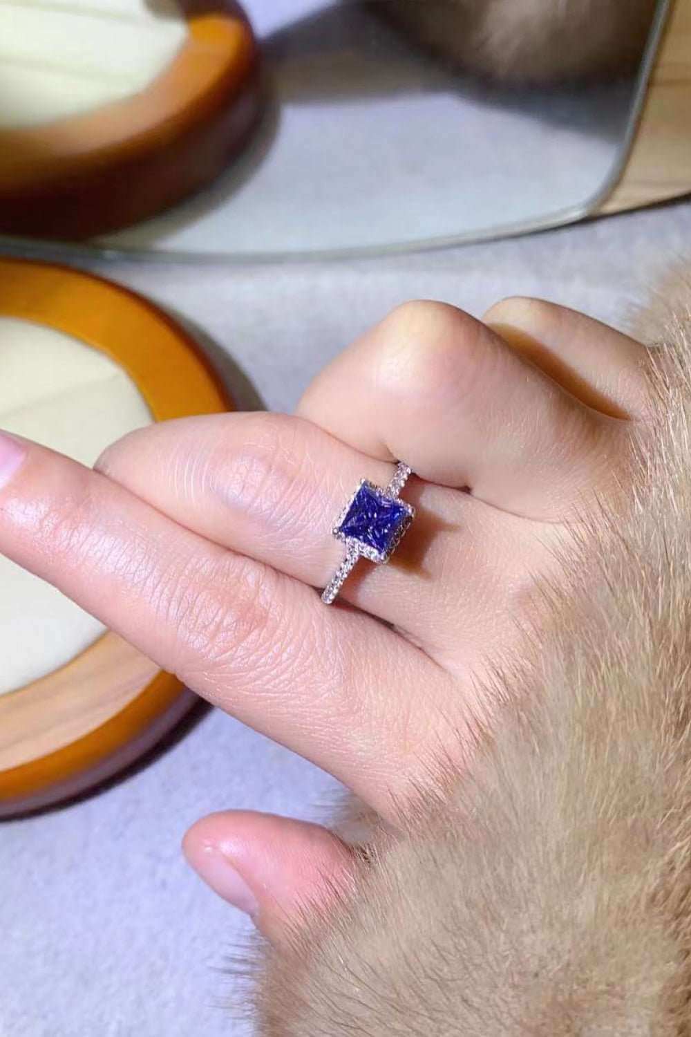 1 Carat Blue Moissanite Square Halo Ring - Eva's Daughters