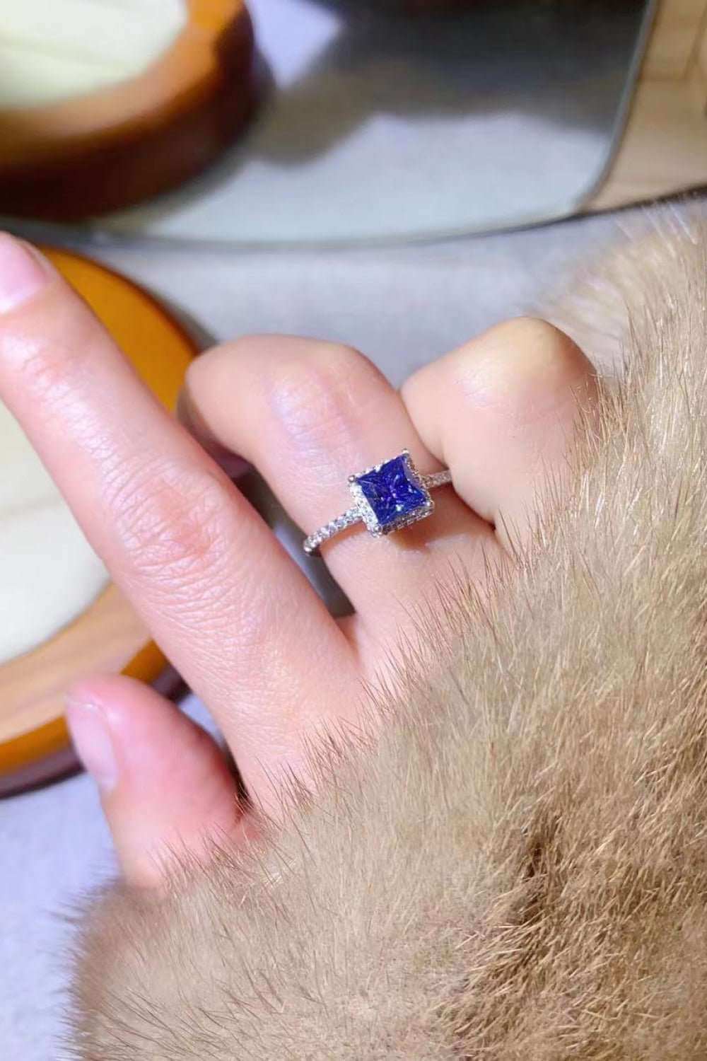 1 Carat Blue Moissanite Square Halo Ring - Eva's Daughters