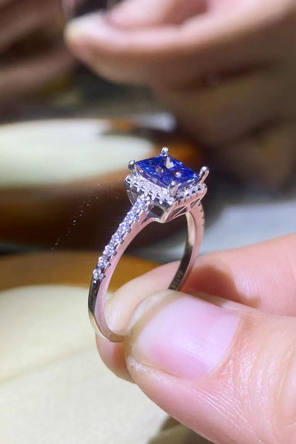 1 Carat Blue Moissanite Square Halo Ring - Eva's Daughters