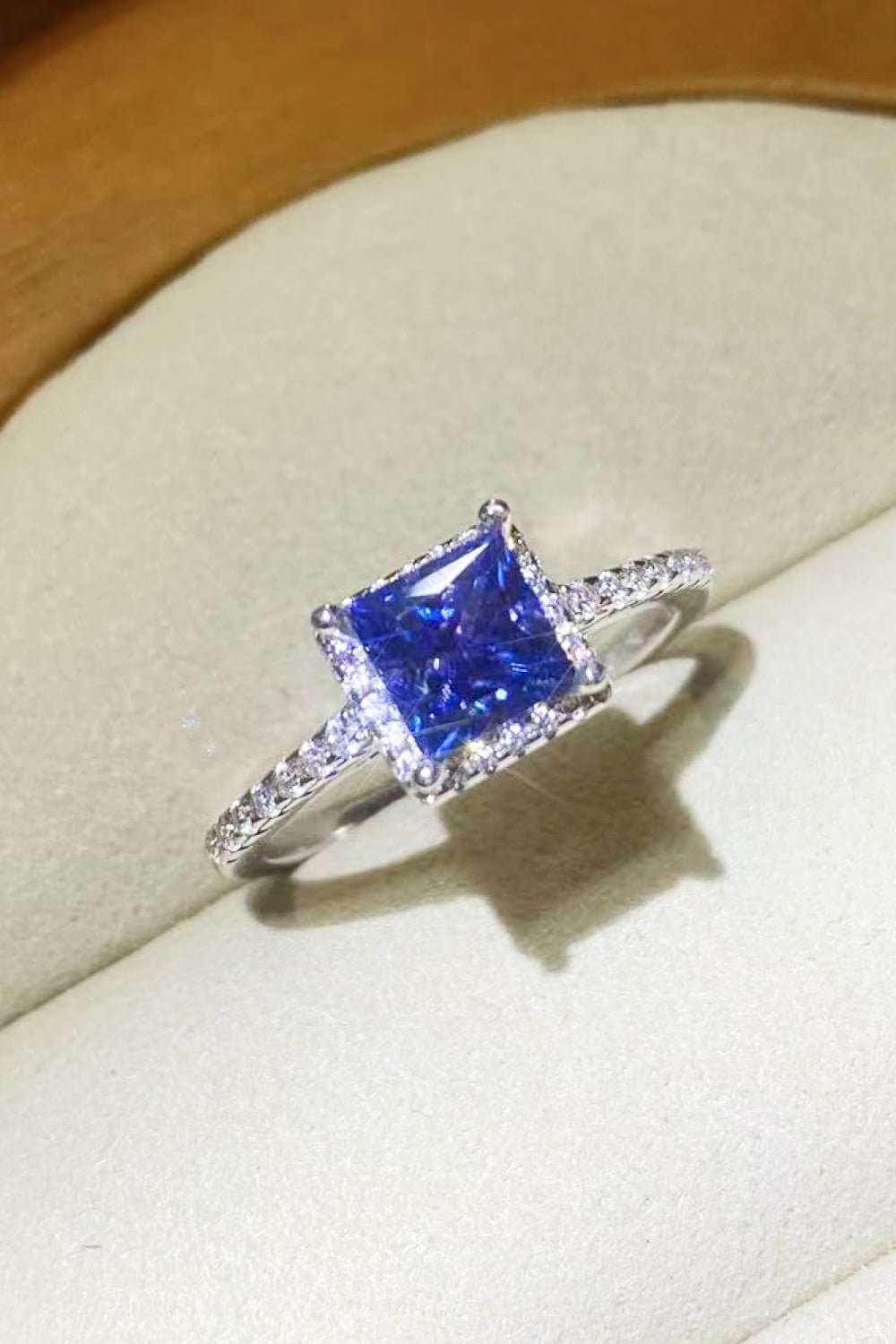 1 Carat Blue Moissanite Square Halo Ring - Eva's Daughters