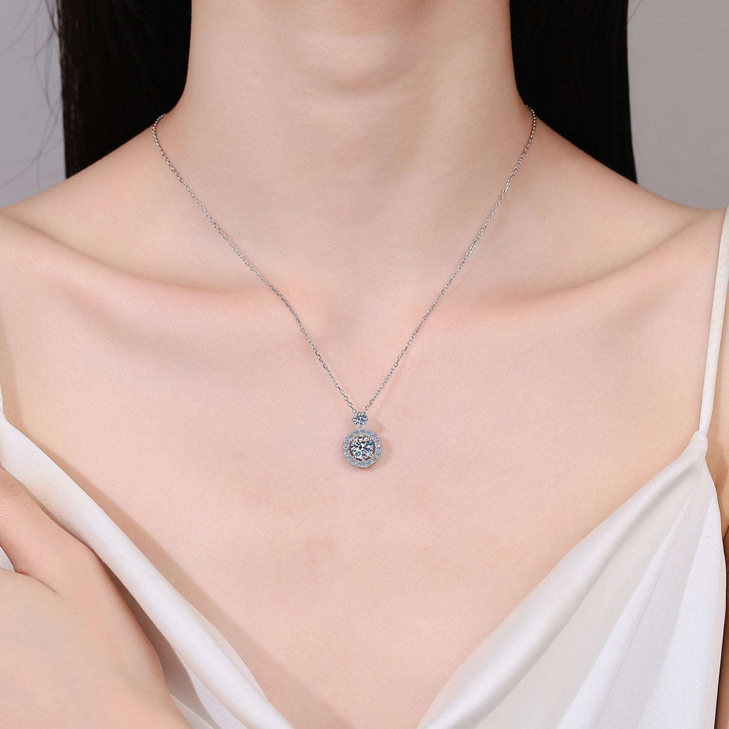 1 Carat Halo Moissanite Pendant 925 Sterling Silver Necklace - Eva's Daughters