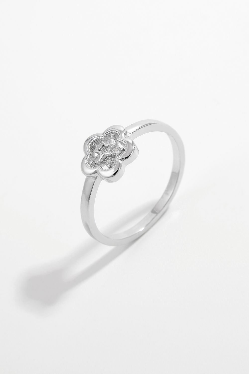 925 Sterling Silver Zircon Flower Ring