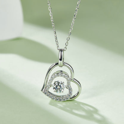 Moissanite 925 Sterling Silver Double Heart Necklace