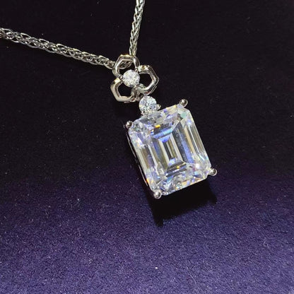 5 Carat Emerald Cut Moissanite 925 Sterling Silver Necklace