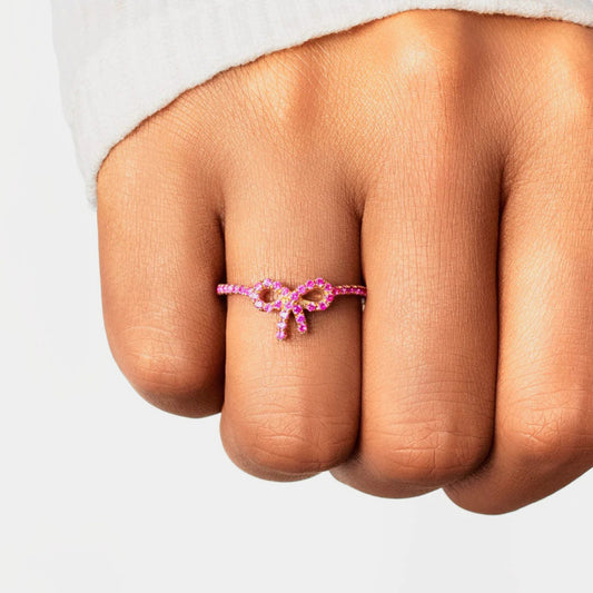 Inlaid Pink Zircon Bow 925 Sterling Silver Ring