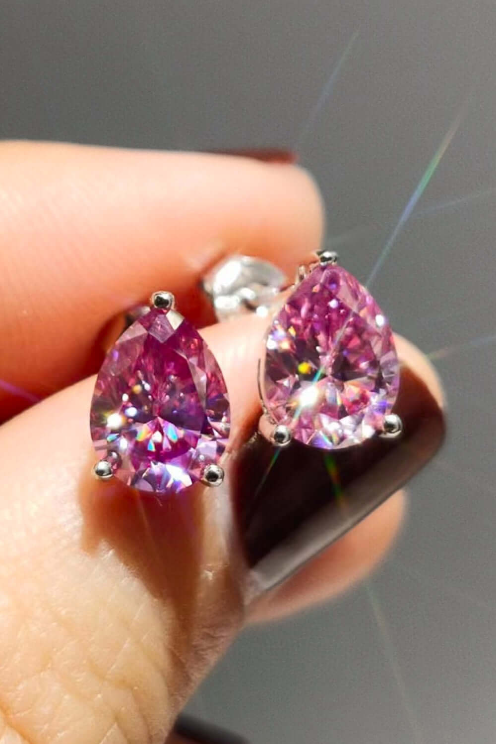 2 Carat Teardrop Pink Moissanite Platinum-Plated Stud Earrings