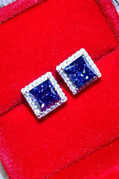 925 Sterling Silver 4 Carat Blue Moissanite Square Earrings