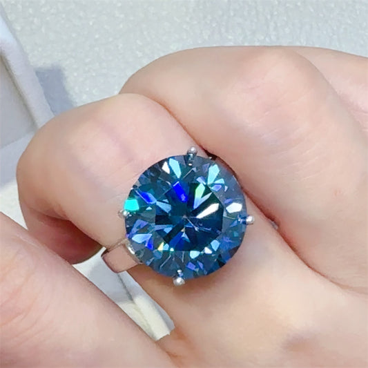 10 Carat Blue Moissanite 925 Sterling Silver Ring