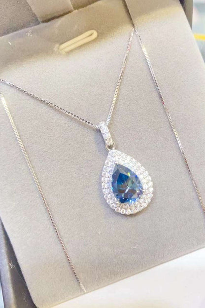 2 Carat Blue Moissanite Teardrop Pendant Necklace