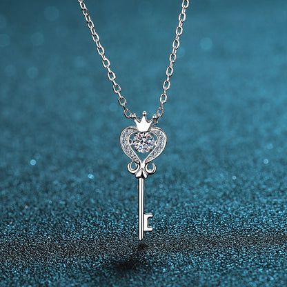 Heart Key Shape Moissanite 925 Sterling Silver Necklace