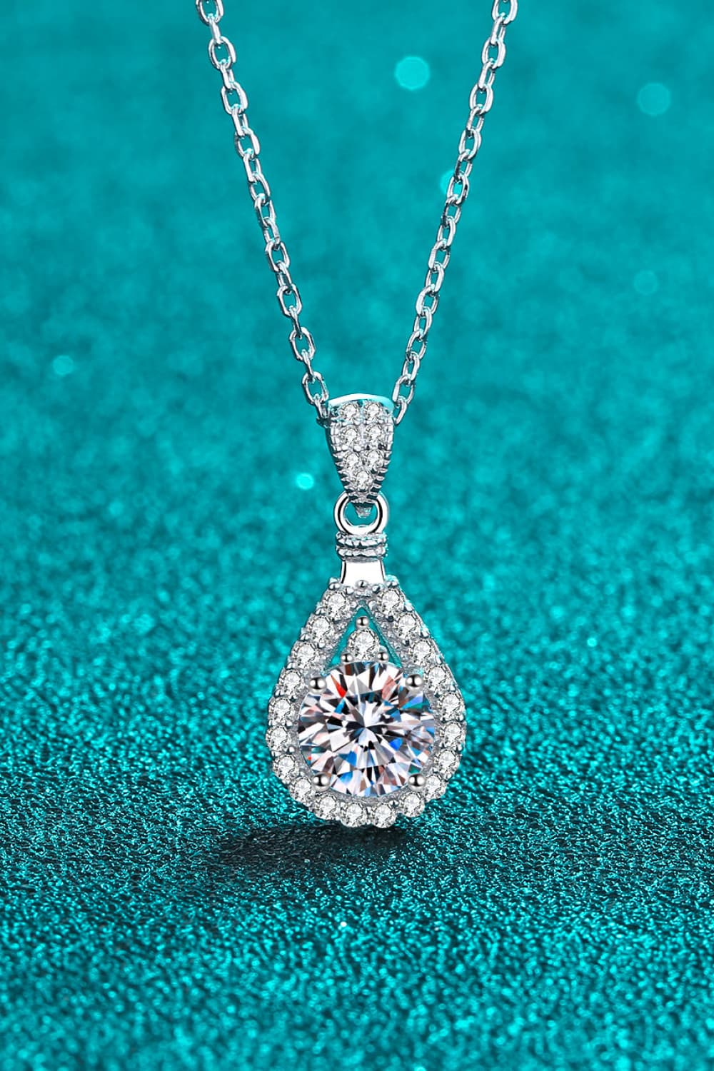 2 Carat Moissanite Teardrop Halo Pendant 925 Sterling Silver Necklace