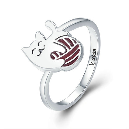 Cat With Yarn Ball 925 Sterling Silver Ring