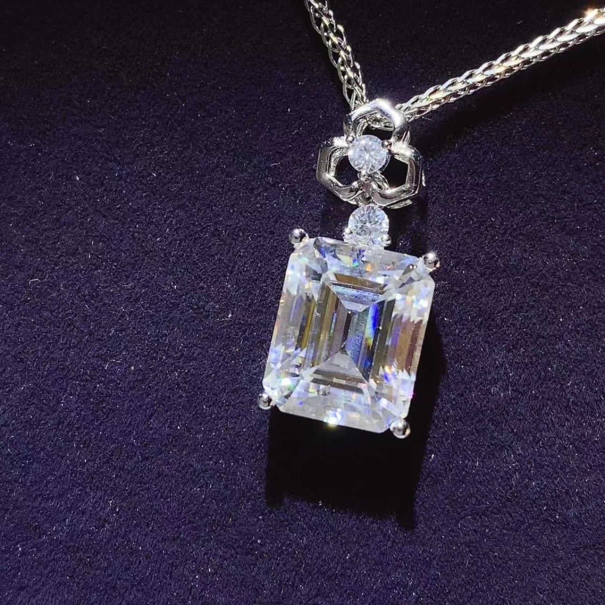 5 Carat Emerald Cut Moissanite 925 Sterling Silver Necklace