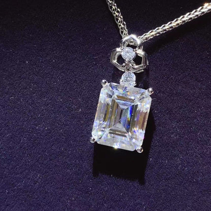 5 Carat Emerald Cut Moissanite 925 Sterling Silver Necklace