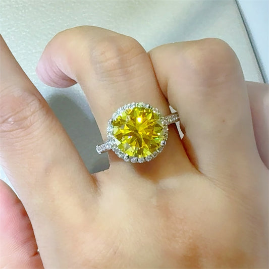 3 Carat Yellow Moissanite and Zircon 925 Sterling Silver Ring