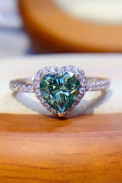 1-Carat Green Moissanite Heart Ring