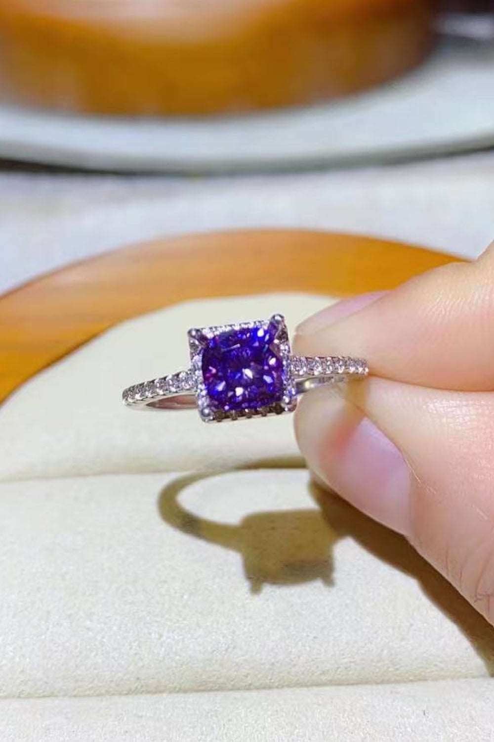 1 Carat Royal Purple Moissanite Platinum-Plated Square Ring