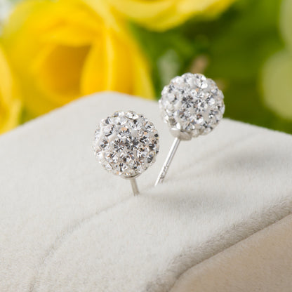 Simple CZ Pave Ball Women 925 Sterling Sliver Studs Earrings