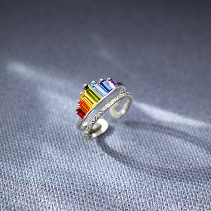 Rainbow Zircon 925 Sterling Silver Double-Layered Ring