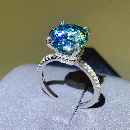 5 Carat Green Moissanite and Zircon 925 Sterling Silver Ring