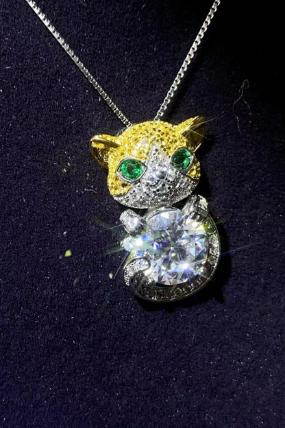 2 Carat Moissanite Cat 925 Sterling Silver Necklace