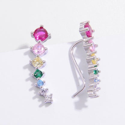 925 Sterling Silver Inlaid Rainbow Zircon Earrings