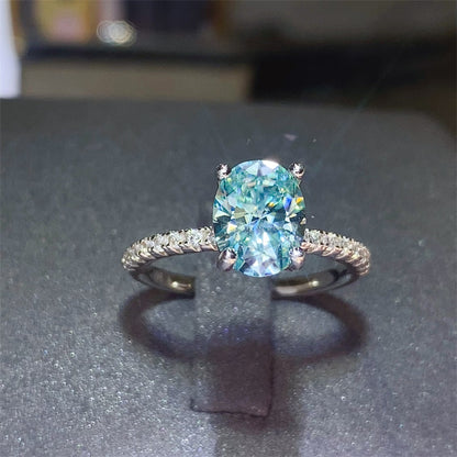 2 Carat Blue Moissanite and Zircon 925 Sterling Silver Ring