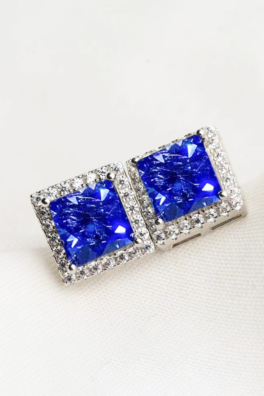 925 Sterling Silver 4 Carat Blue Moissanite Square Earrings