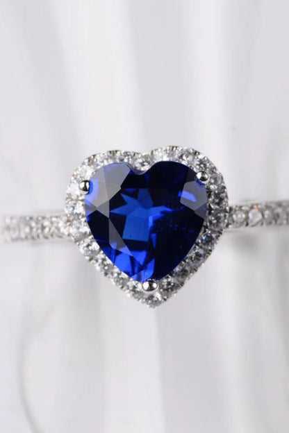 2 Carat Blue Moissanite Heart-Shaped Side Stone Ring