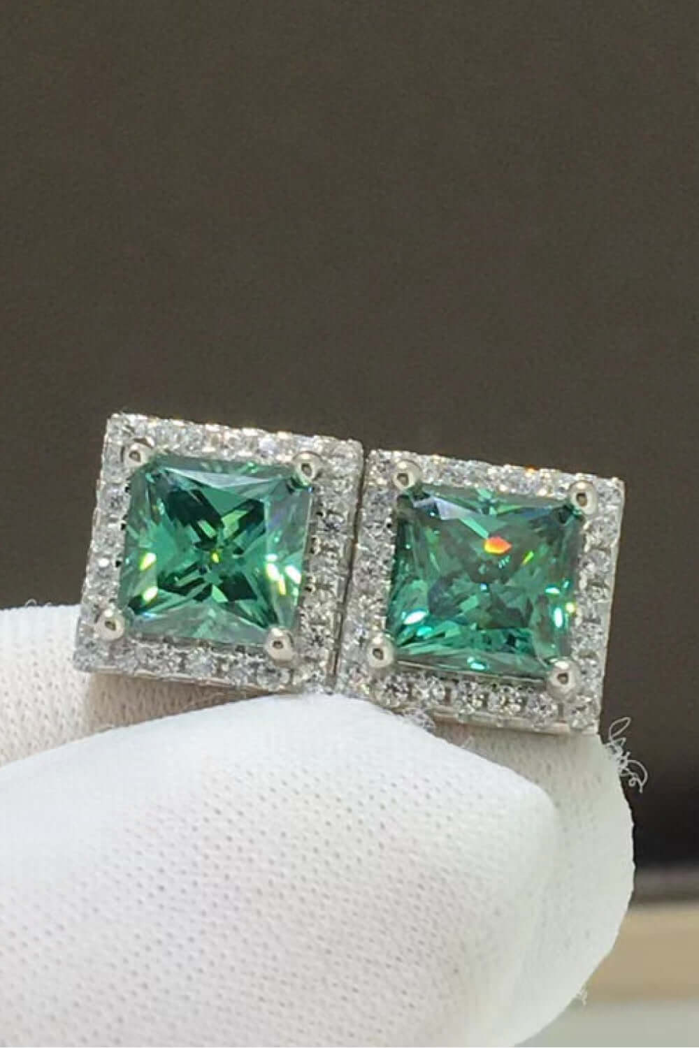 2 Carat Green Moissanite Square Stud Earrings