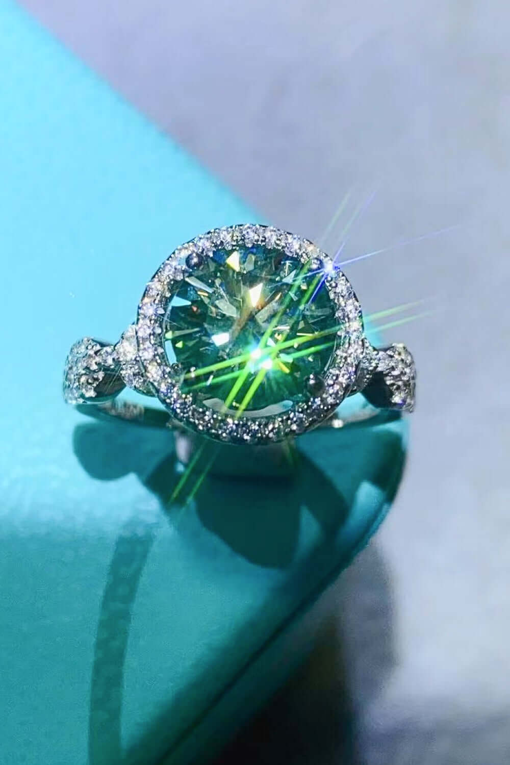 2 Carat Moissanite Emerald Green Halo Ring