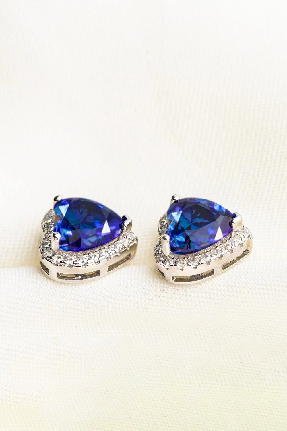 4 Carat Blue Moissanite Heart-Shaped Stud Earrings