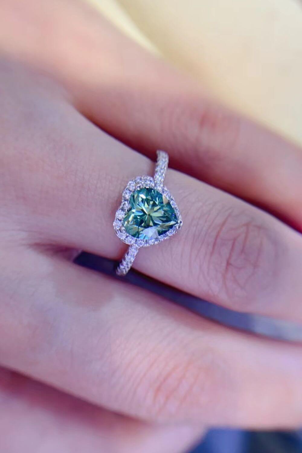 1-Carat Green Moissanite Heart Ring