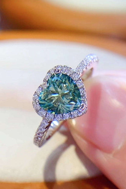 1-Carat Green Moissanite Heart Ring