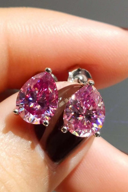 2 Carat Teardrop Pink Moissanite Platinum-Plated Stud Earrings