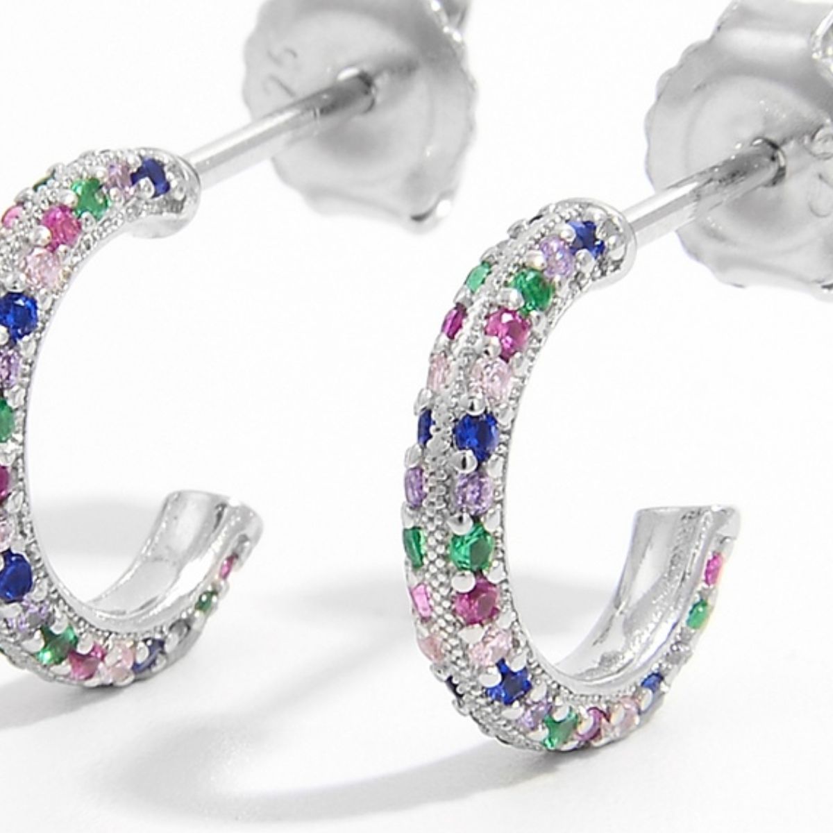 925 Sterling Silver Contrast Rainbow Zircon Earrings